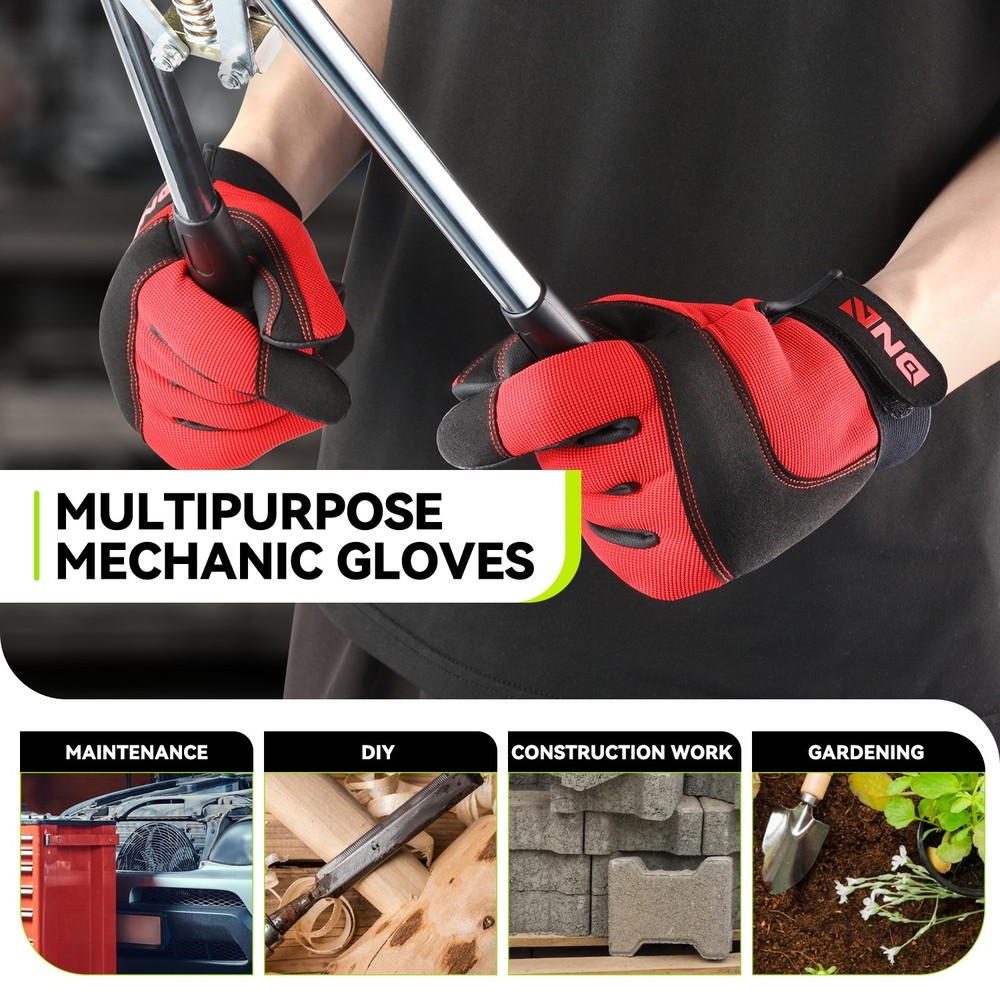 4 Pair Red/Black Breathable Multi-Purpose Utility Mechanic Protective Work Glove