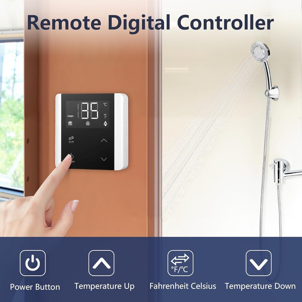 48K BTU Tankless RV Water Heater, Smart Remote Control, High Altitude, Efficient