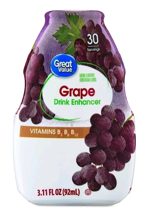 3 Pack Great Value Liquid Grape Drink Enhancer Mix B Vitamins - 90 Servings