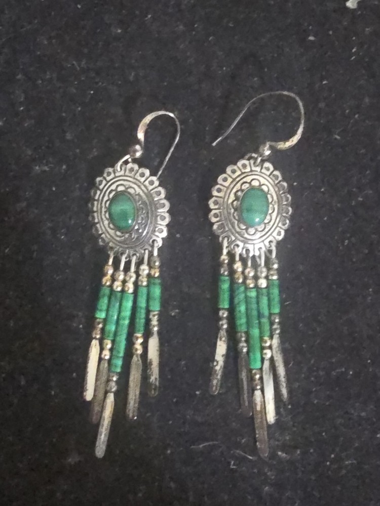 VINTAGE MALACHITE  STERLING SILVER   EARRINGS
