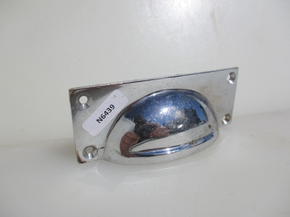 Vintage Chromed Brass Drawer Cup Handle Cupboard Pulls Shell Old Chrome x1
