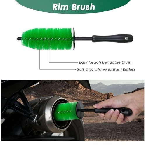 9 Pack Motorcycle Cleaning & Detailing Kit - Brushes, Sponge, Mitt, Tools for Bi