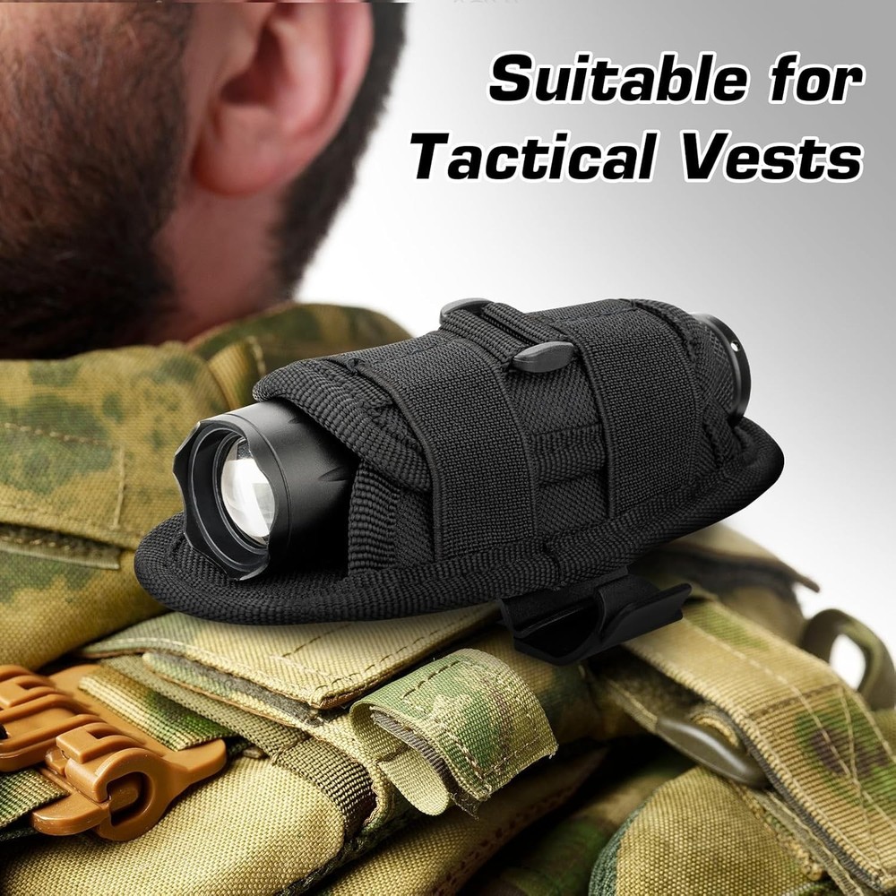 Tactical Flashlight Holster, Rotatable Duty Belt Flashlight Holder, 1000D Nyl...