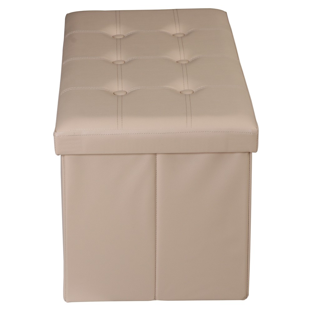 Beige Sturdy Ottomans Foot Bench Foldable Storage Footstools Spacious Organizer