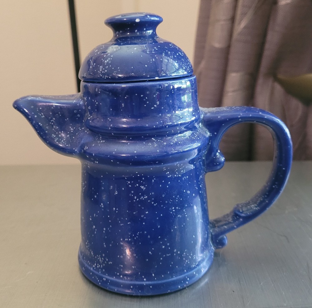 Decorative Ceramic Coffee Pot Blue Speckled Lidded