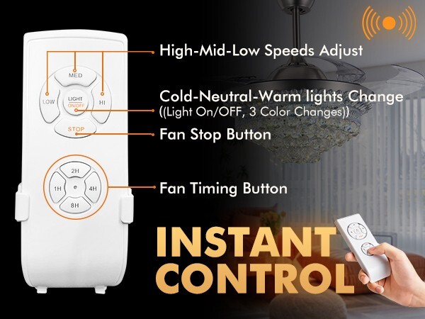 42" invisible crystal ceiling fan light remote control three colors Scalable