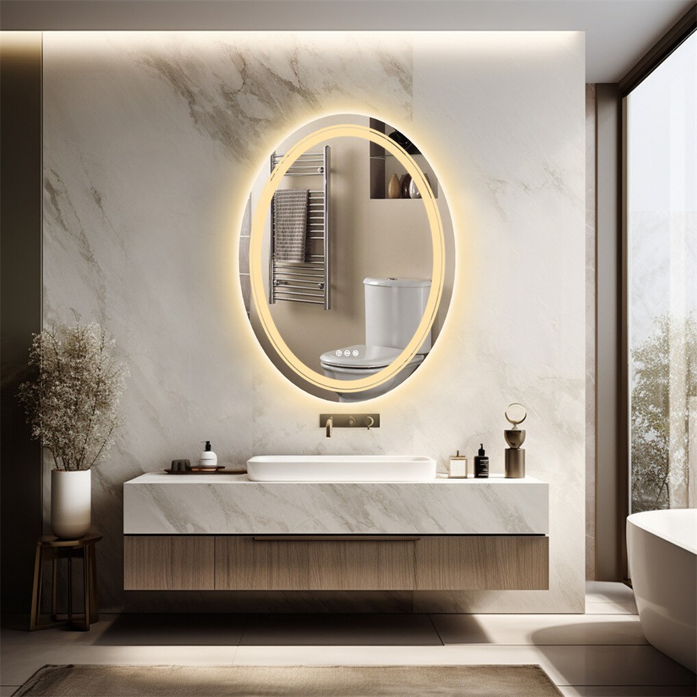 Oval LED Bathroom Lighted Mirror Anti-fog Dimmable Touch Switch Vanity Mirror HD