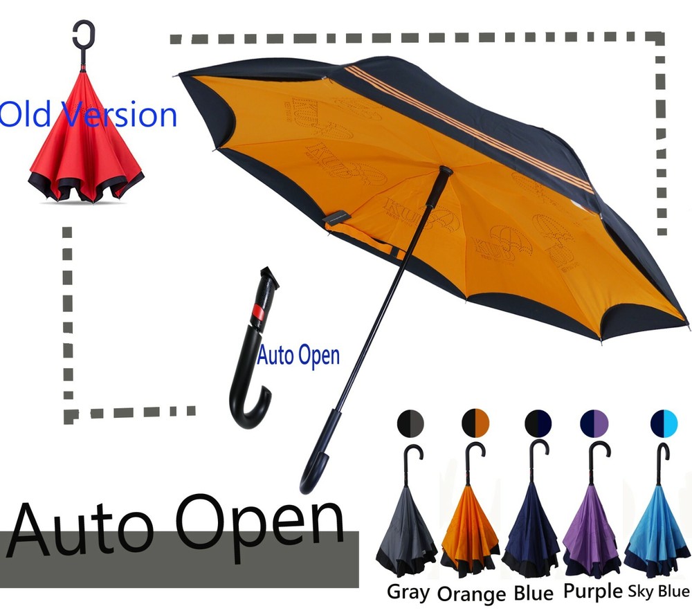 KUD Auto-Open 48" Inverted Umbrella - Dual Layer, Windproof, Block UV