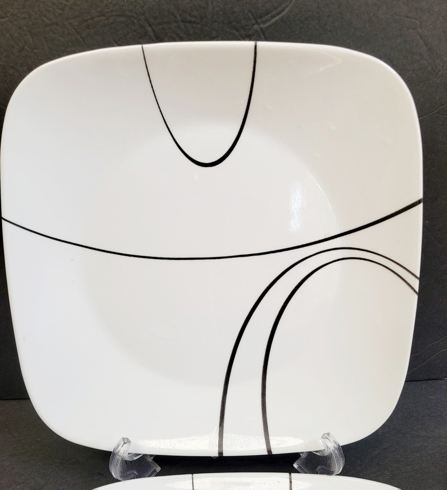 Corelle 5pc Square (4)Dinner & (1) Luncheon Plates Simple Lines Collection EXC