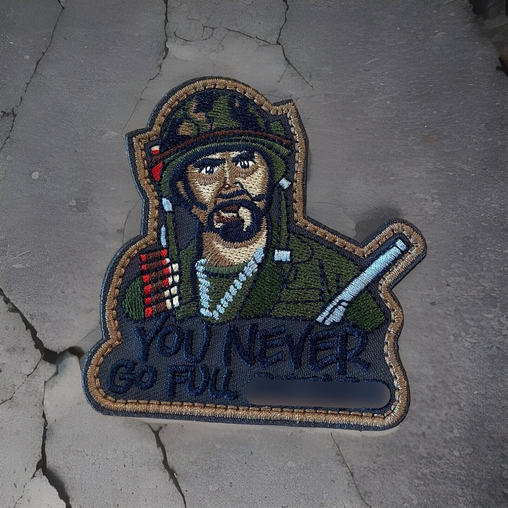 Tropic Thunder YOU NEVER GO FULL Tactical Downey American Hook Loop Morale Patch