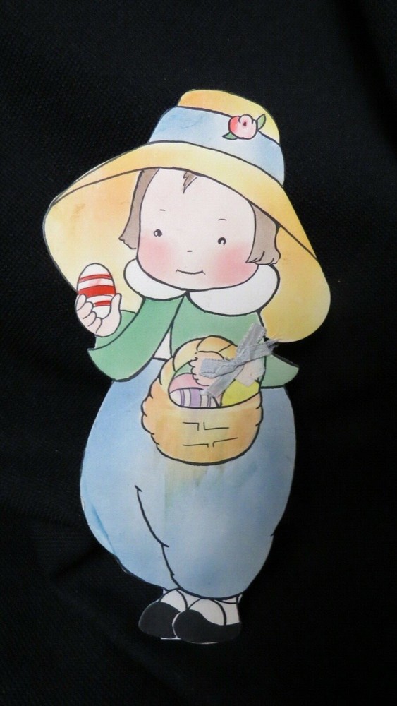 Vintage Darling Child w/eggs Easter Card c. 1930s