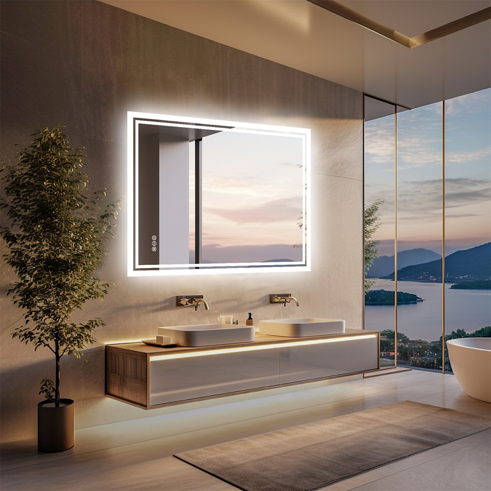 LED Bathroom Mirror Smart Touch Antifog Wall Vanity Mirror Waterproof Dimmable