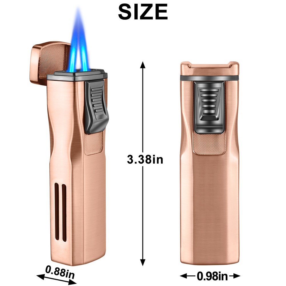 Cigar Lighter Dual Jet Flame Torch Lighter with Cigar Holder Box Gift for Men