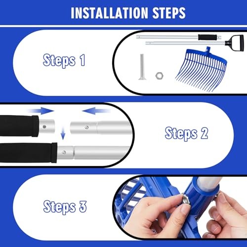 3 Sets Manure Fork with Long Metal Handle Pitch Fork Manure Blue D Shaped Grip