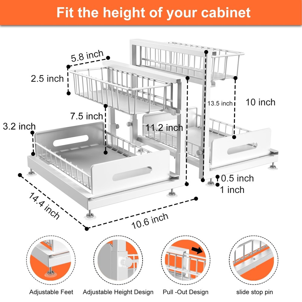 2 Pack Under Sink Organizer, Pull Out Cabinet Organizer 2 Tier Slide Out Sink...
