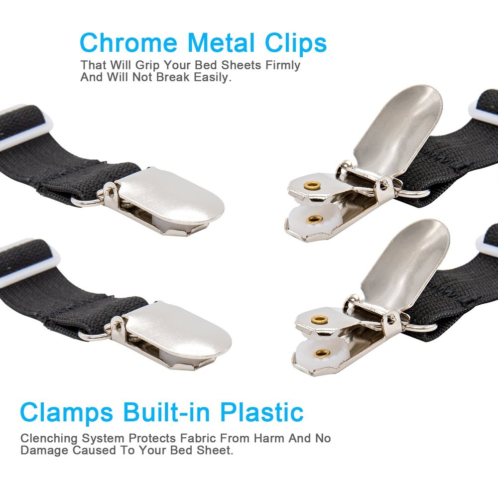 4Pcs Adjustable Bed Sheet Fasteners Suspenders, Elastic Sheet Band Strap