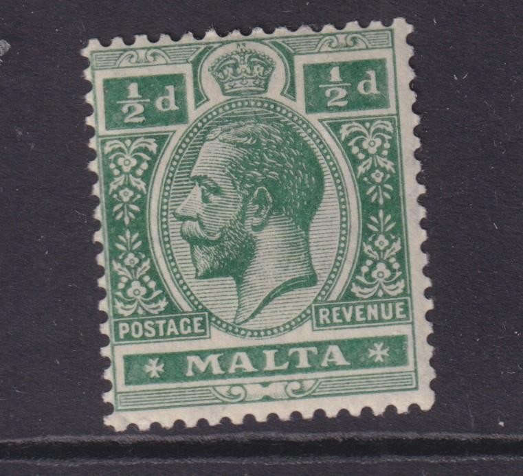 MALTA, 1914 KGV, Mult. CA. 1/2d. Green, lhm.