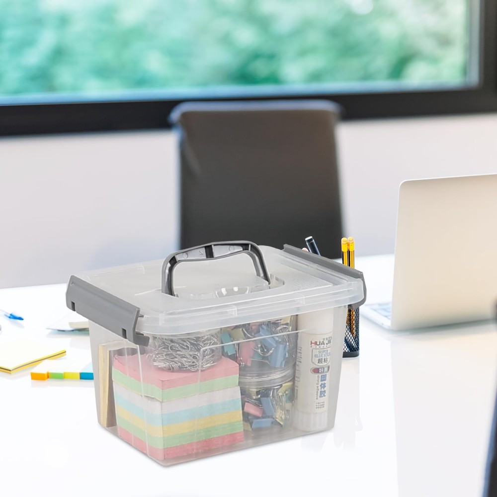 3 L Small Clear Storage Latch Box, 6 Pack Plastic Stackable Organizer Contain...