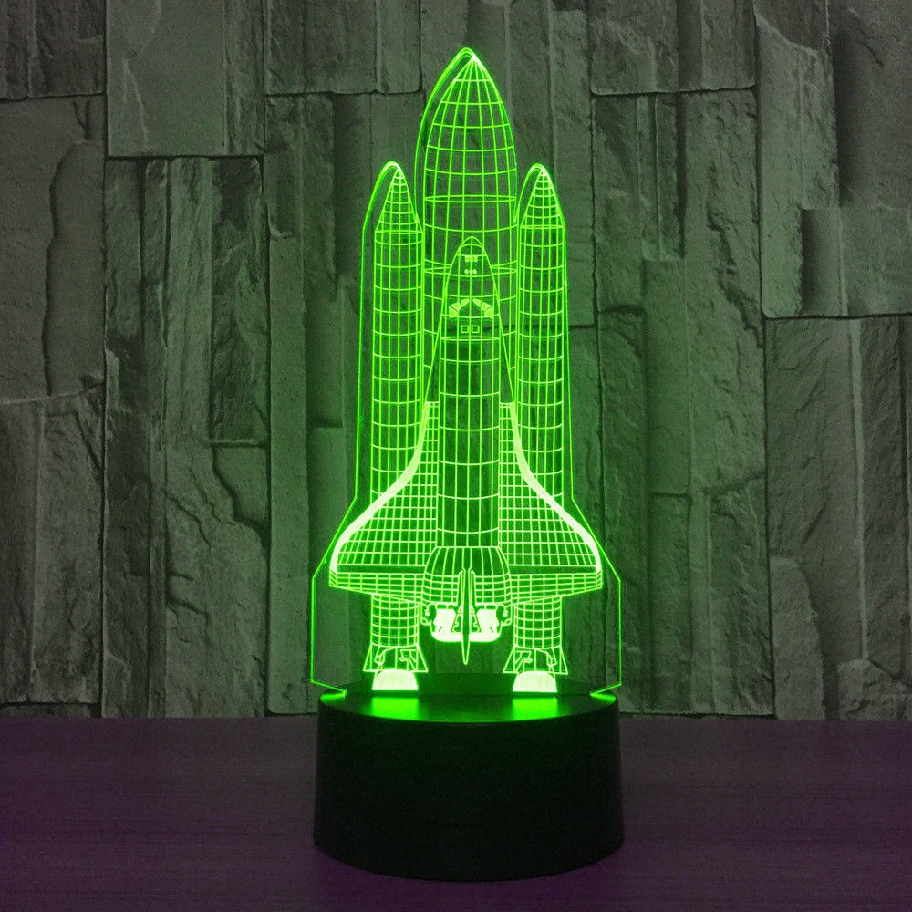 3D Space Rocket Night Light 7-Color Changing LED Table Lamp W/ Remote Control
