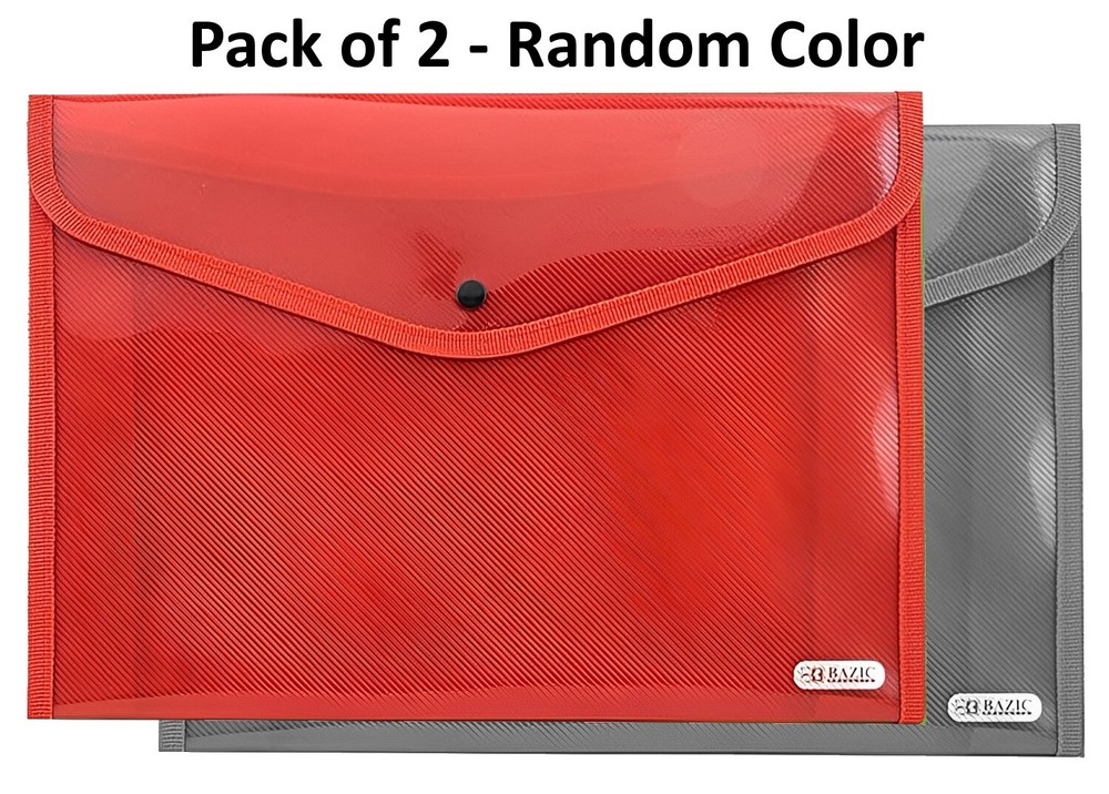 Plastic File Folder Document Holder V-Flap Letter Size - 2 Pack - Random Color