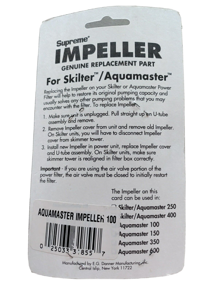 Danner Replacement Impeller for Aquarium Filter Skilter / Aquamaster 100
