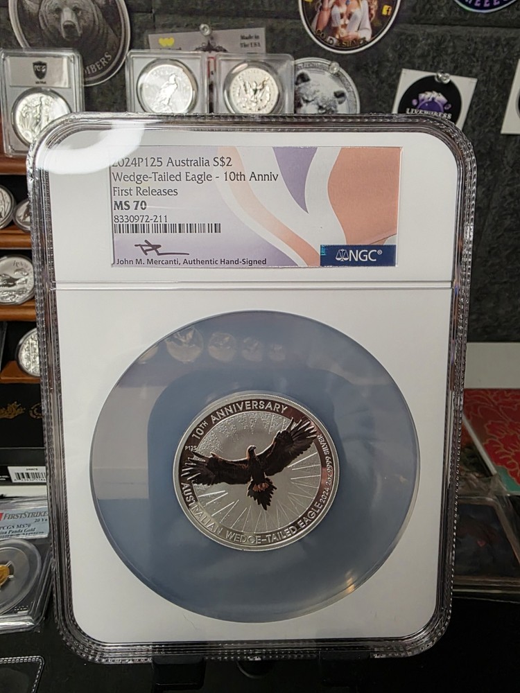 Perth Mint 2 oz Wedge-Tailed Eagle 10th Anniversary 2024 MS70 NGC Mercanti