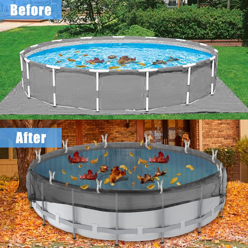 24ft Round Pool Leaf Net Cover with Metal Clips - Winter Safety Mesh Solution