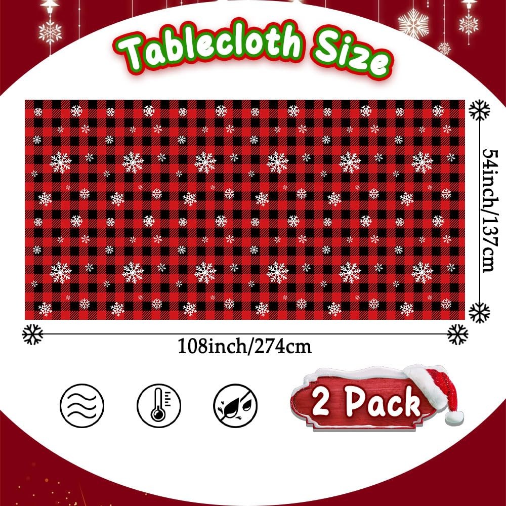 Christmas Tablecloth, 2 PCS 108" x 54" Checkered 2 pcs, Snowflake