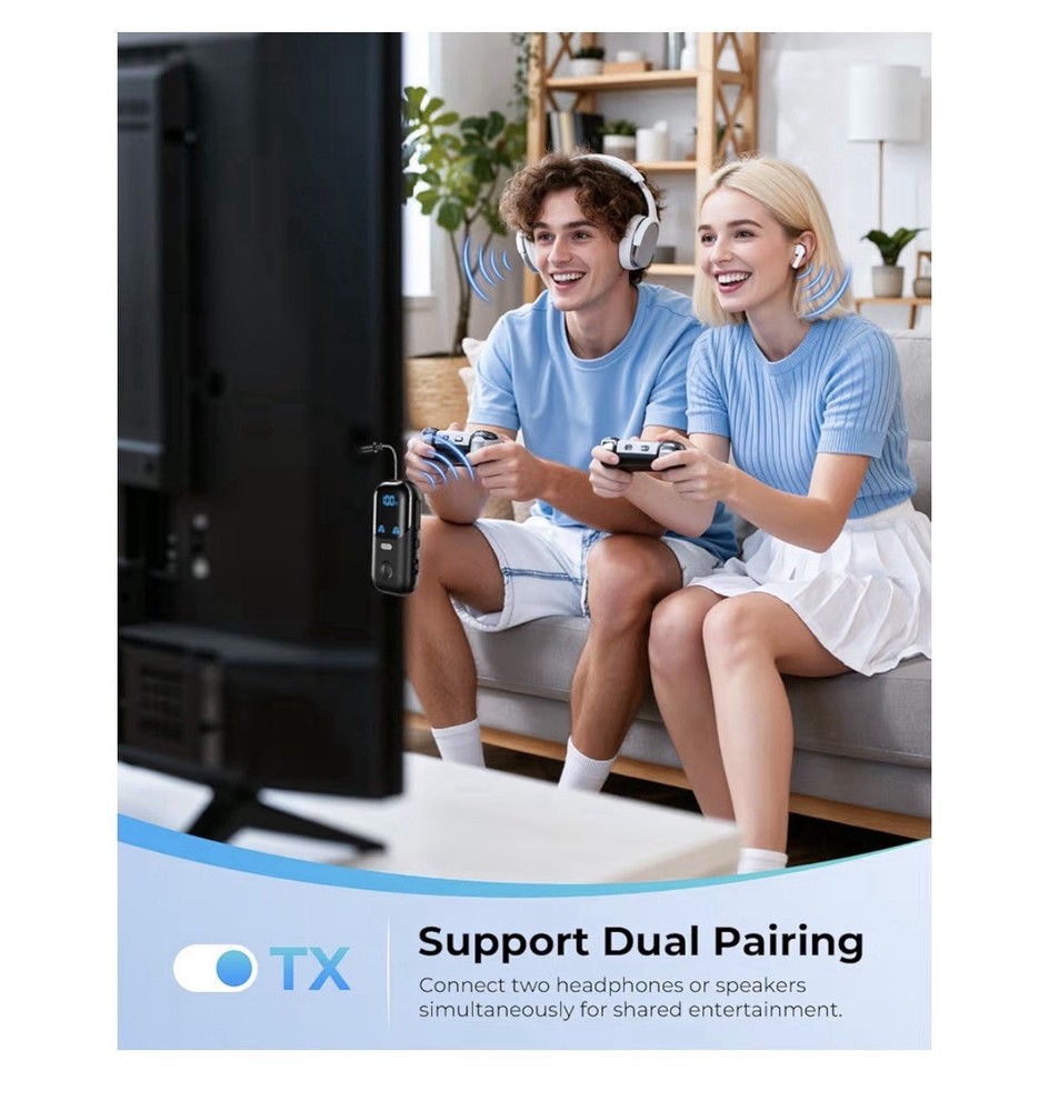 Bluetooth 5.4 Dual Pairing Transmitter, Retractable AUX, Fast Charging, Black