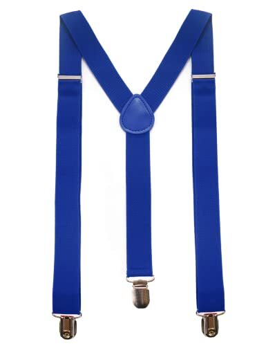Solid Color Mens Suspender with 3 Strong Clips Adjustable Braces Royal Blue