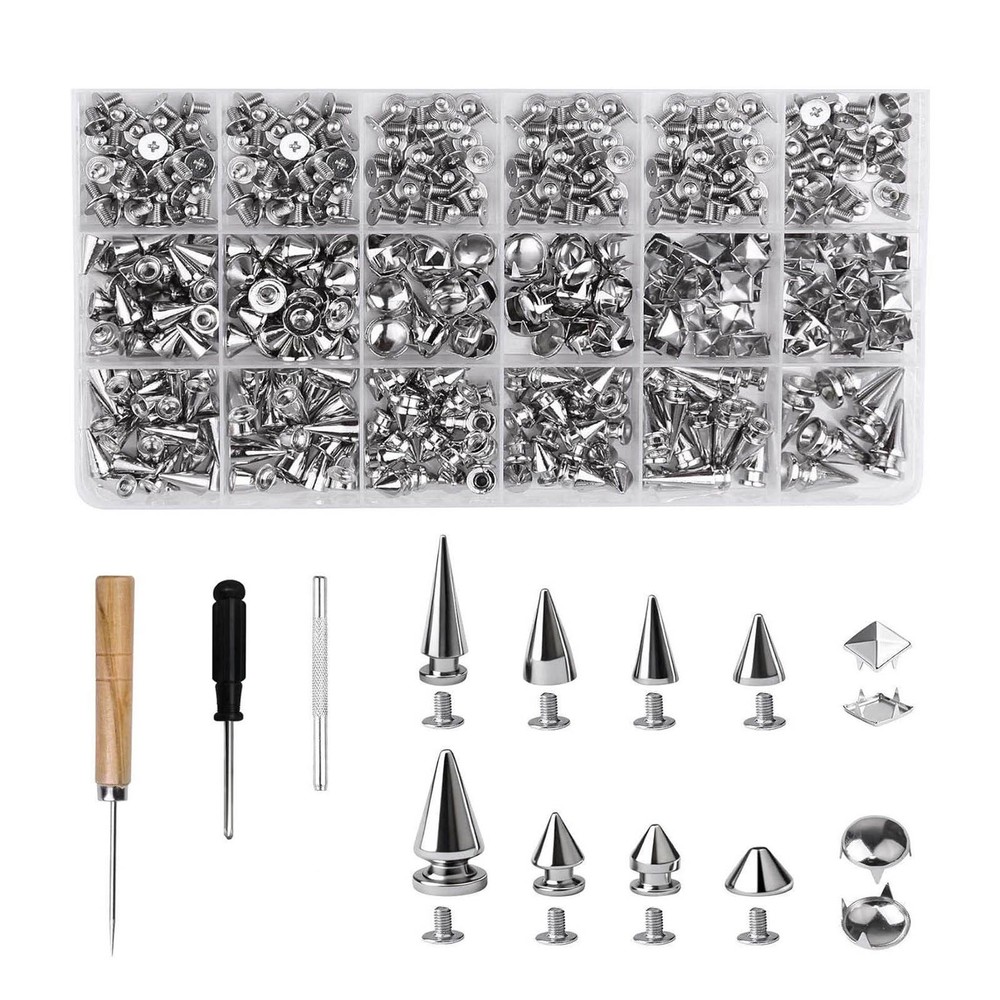 455PCS Assorted Metal Spikes and Studs Punk Hardware Complete Kit with Tools