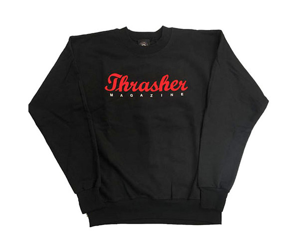 Thrasher Magazine Script Logo Black Skateboard Crew Neck Sweatshirt