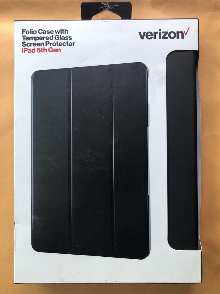 Verizon Folio Case & Tempered Glass Bundle for iPad 9.7(5th/6th Gen) - Black