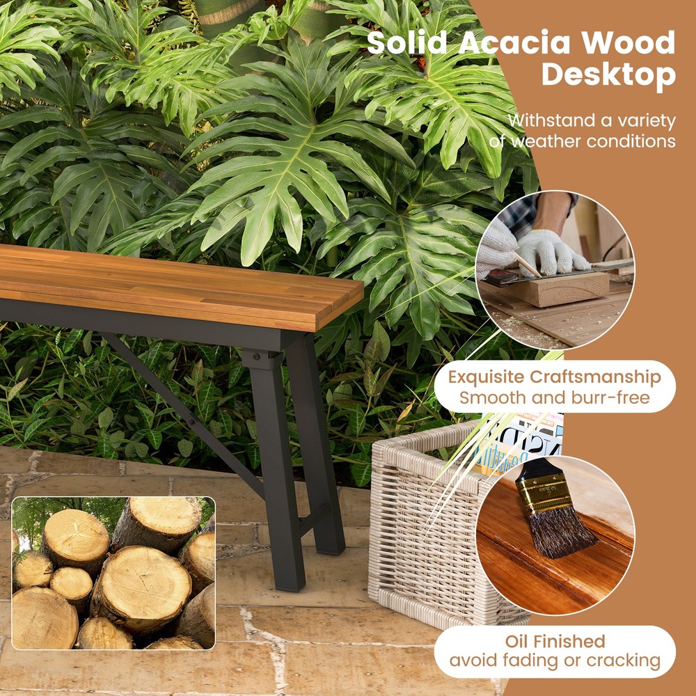 Folding Picnic Table & Bench Set Dining Table w/ Metal Frame for 4 or 6 Persons