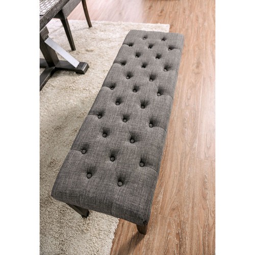 Classic Light Gray Color 1PC BENCH Button Tufted Linen Like Fabric Solid wood