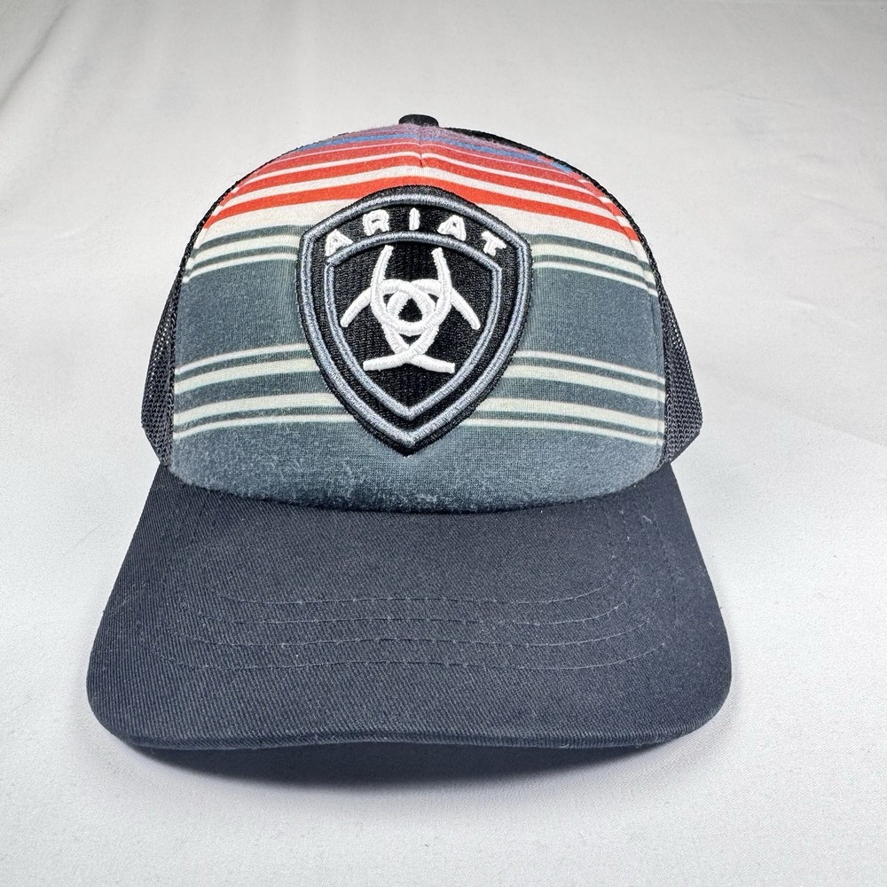 ARIAT Snapback Adjustable Mesh Cap Black & Striped Multicolored (#82)
