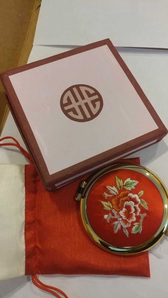 Silk Embroidered Compact Magnifying Mirror