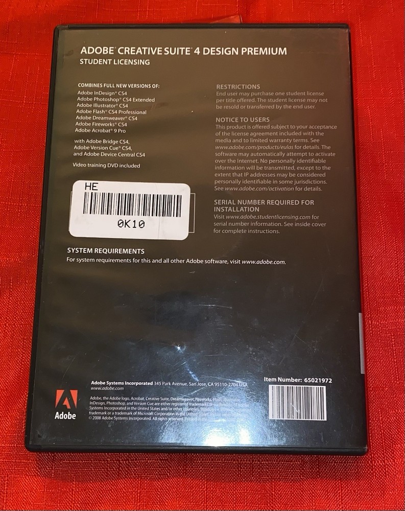 Adobe Creative Suite 4 Design Premium Windows Student Licensing 2008 PC Software