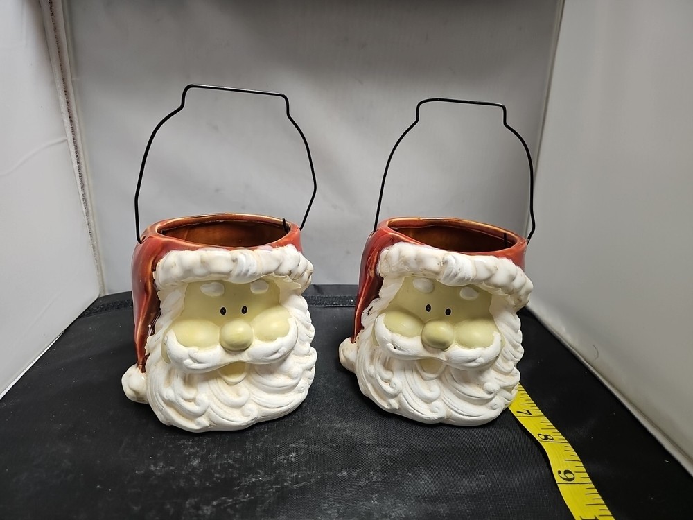 2-Ceramic Santa Containers With Wired Handle- By Collections