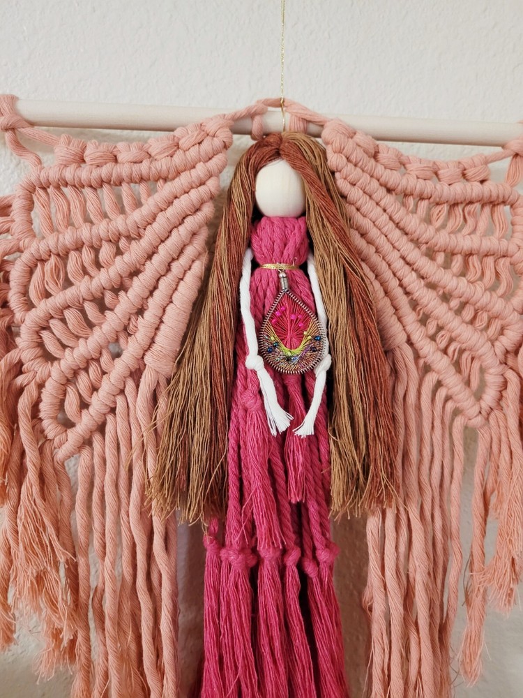 Macrame Handmade Wall Hanging Decor Crocheted Angel Doll Made From Cotton Thread