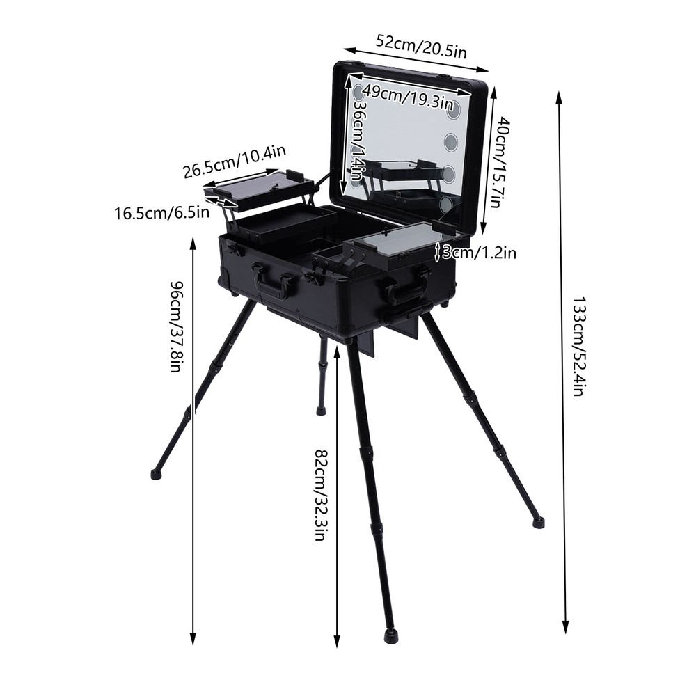 Rolling Makeup Train Case Cosmetic Box Trolley Organizer with LED LIght & Mirror
