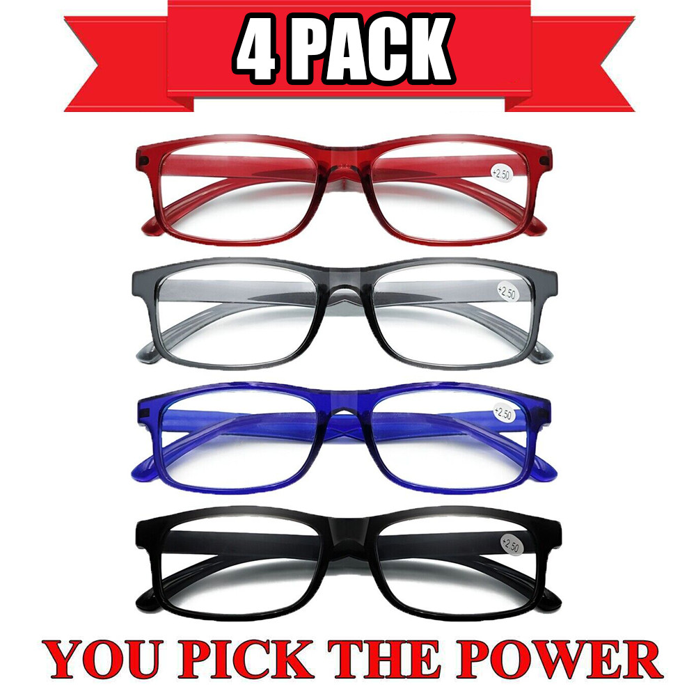 4Pair Unisex Unbreakable Lightweight Reading Glasses Blue Light Blocking Readers