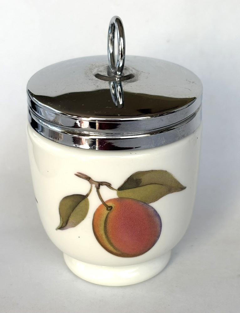 Royal Worcester Porcelain Egg Coddler & Lid Evesham Pattern Plum 3” (B1)