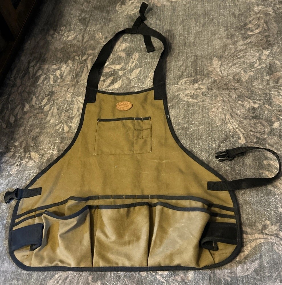 Duluth Trading Firehose Bib Work Apron Brown Carpenter Water Repel Hammer Loop