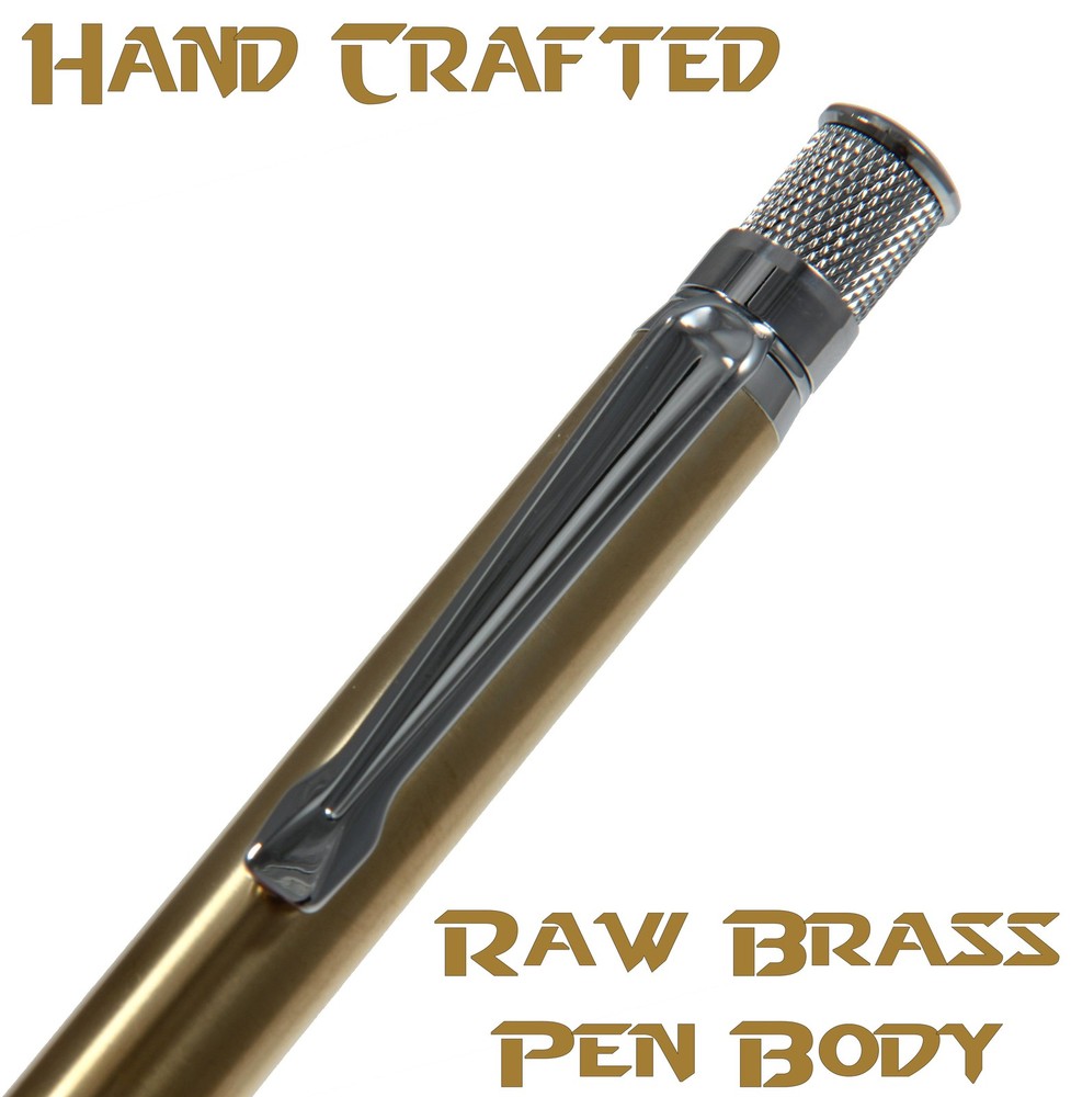 Knurl Ballpoint Pen with Chrome Hardware & Solid Raw Brass Body / #28