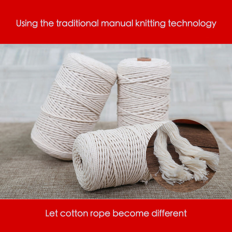 Natural Beige Twisted String Cotton Cord Macrame Rope For Handmade DIY Accessory