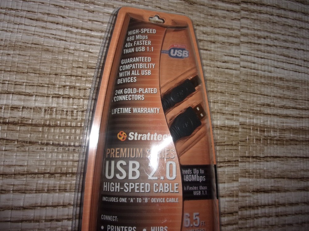 Stratitec Premium A-B USB 2.0 24K Gold Connectors - High Speed Printer Cable