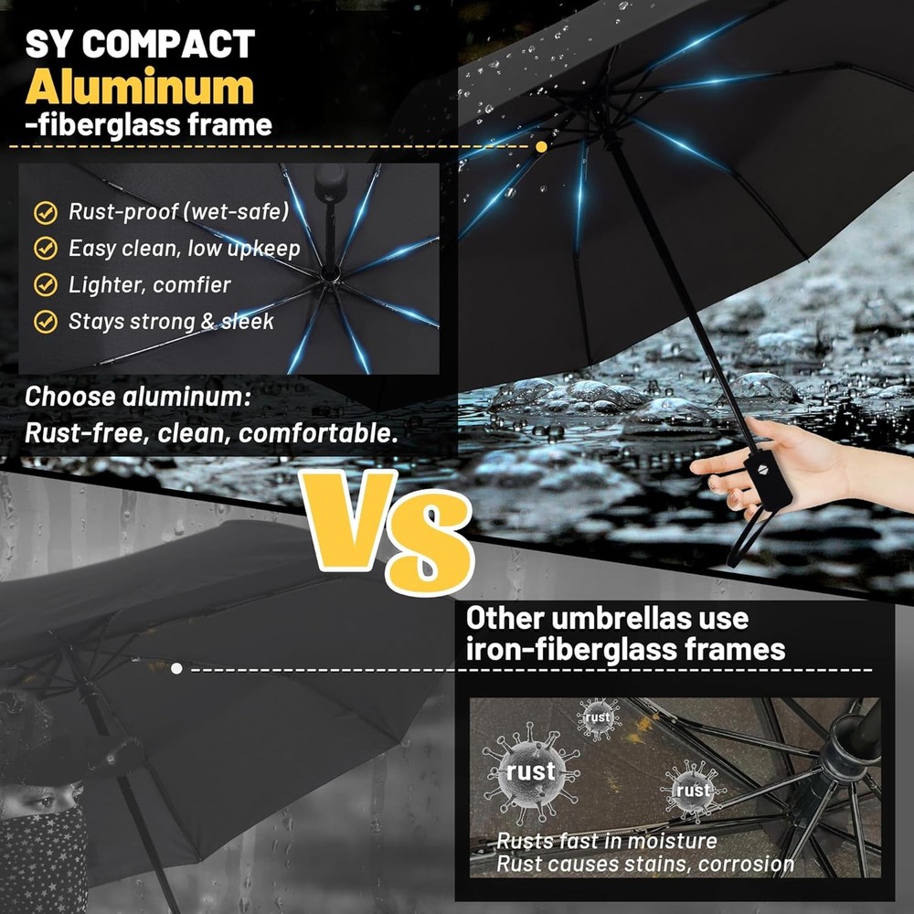 SY COMPACT Travel Umbrella Windproof Automatic Umbrellas Small Compact UV Sun Pr