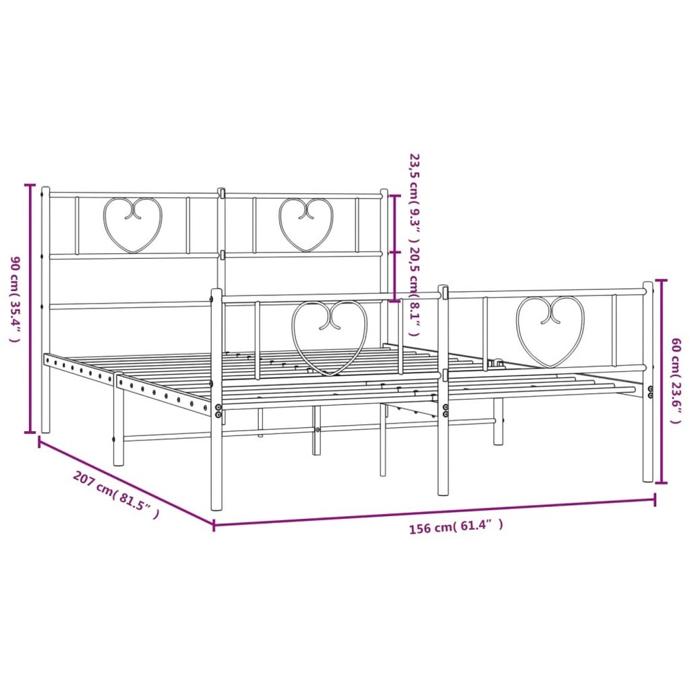 Bed Frame White Powder-coated steel King Bed Frame Rectangular