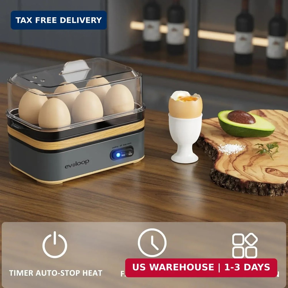Evoloop Rapid Egg Cooker Electric 6 Eggs Capacity, Soft, Medium, Hard Boiled, Po